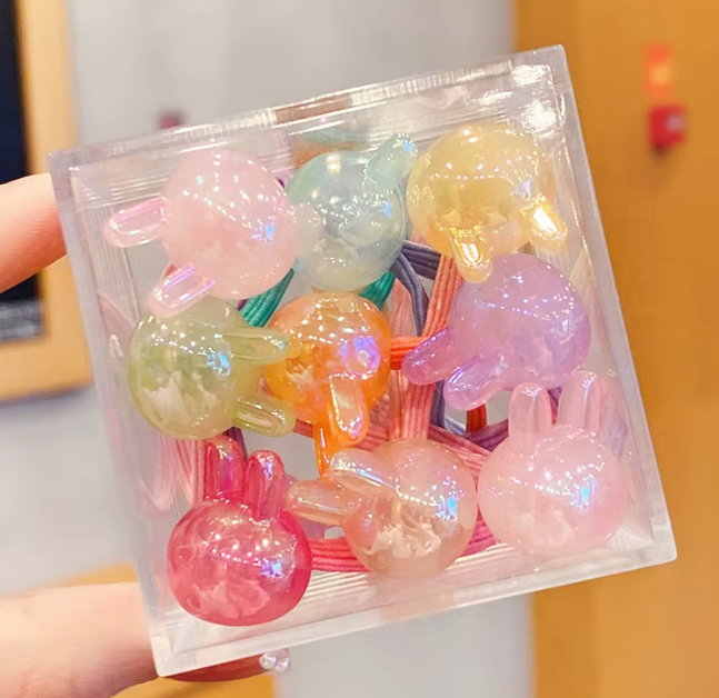 Box of 10pcs Fabric Elastic Hair Ties Kids Korean-Style Sweet Hair Rope Fashionable Baby Hair Rubber Band Headwear Accessories