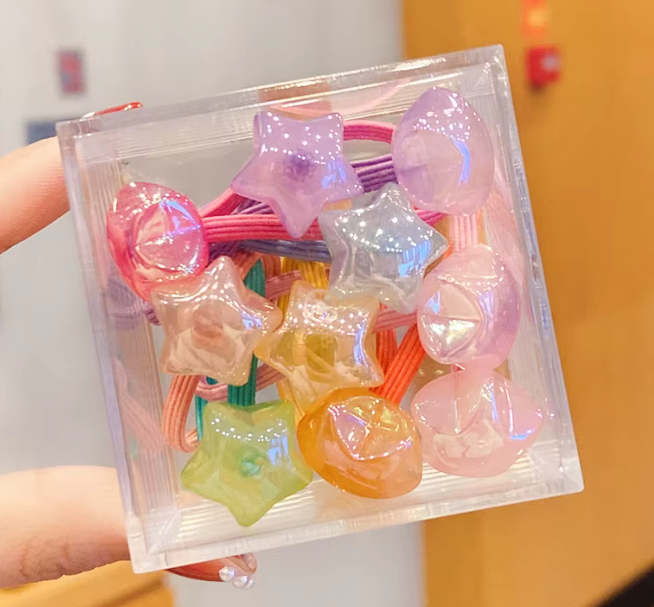 Box of 10pcs Fabric Elastic Hair Ties Kids Korean-Style Sweet Hair Rope Fashionable Baby Hair Rubber Band Headwear Accessories