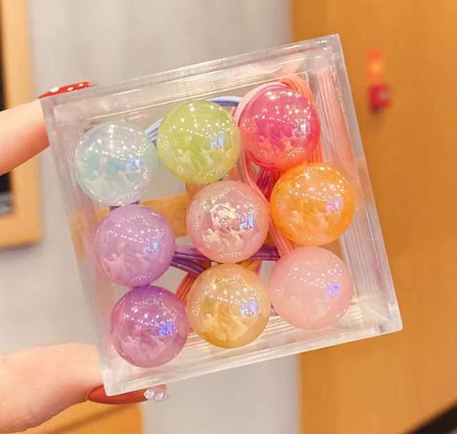 Box of 10pcs Fabric Elastic Hair Ties Kids Korean-Style Sweet Hair Rope Fashionable Baby Hair Rubber Band Headwear Accessories