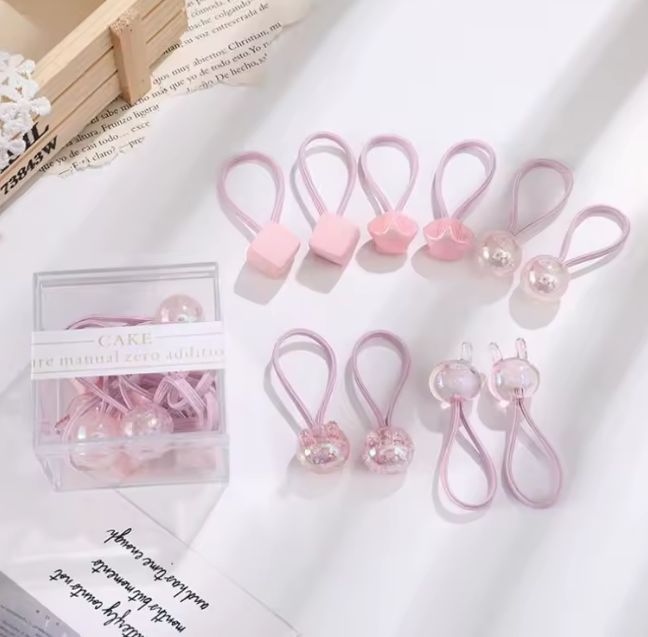 Box of 10pcs Fabric Elastic Hair Ties Kids Korean-Style Sweet Hair Rope Fashionable Baby Hair Rubber Band Headwear Accessories