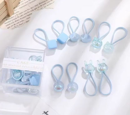 Box of 10pcs Fabric Elastic Hair Ties Kids Korean-Style Sweet Hair Rope Fashionable Baby Hair Rubber Band Headwear Accessories