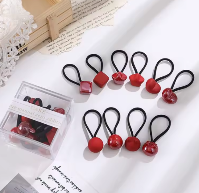 Box of 10pcs Fabric Elastic Hair Ties Kids Korean-Style Sweet Hair Rope Fashionable Baby Hair Rubber Band Headwear Accessories