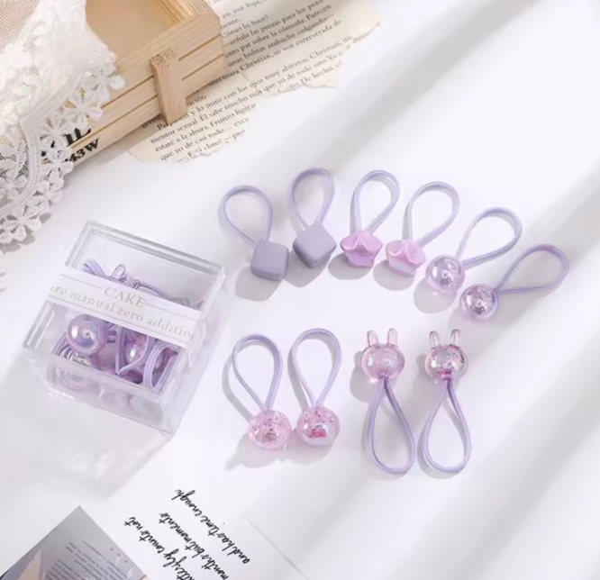 Box of 10pcs Fabric Elastic Hair Ties Kids Korean-Style Sweet Hair Rope Fashionable Baby Hair Rubber Band Headwear Accessories