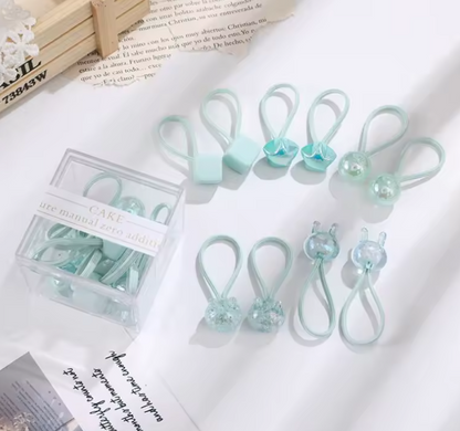 Box of 10pcs Fabric Elastic Hair Ties Kids Korean-Style Sweet Hair Rope Fashionable Baby Hair Rubber Band Headwear Accessories