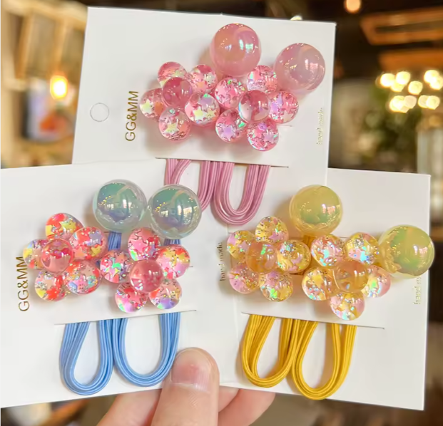 New Design 3pcs/6pcs set Fashionable Kid Hair Ties Colorful Five-Petaled Flower Jelly Hair Rope Glitter Girl High Sweet Fabric
