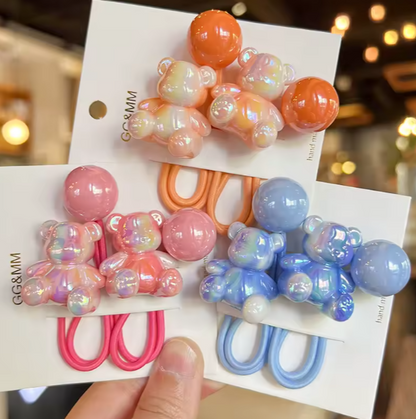 3pcs/6pcs set Cute Girls High Elastic Hair Tie Gradient Candy Color Two Balls Hair Rope Fabric Bands for Children Kids Sweet Style