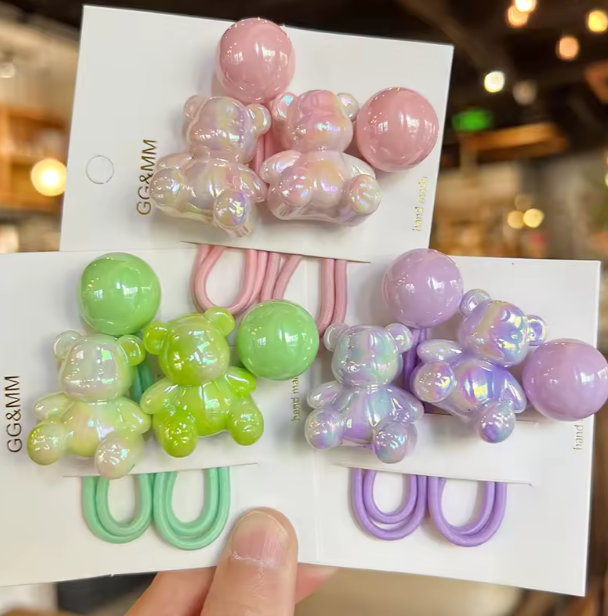 3pcs/6pcs set Cute Girls High Elastic Hair Tie Gradient Candy Color Two Balls Hair Rope Fabric Bands for Children Kids Sweet Style