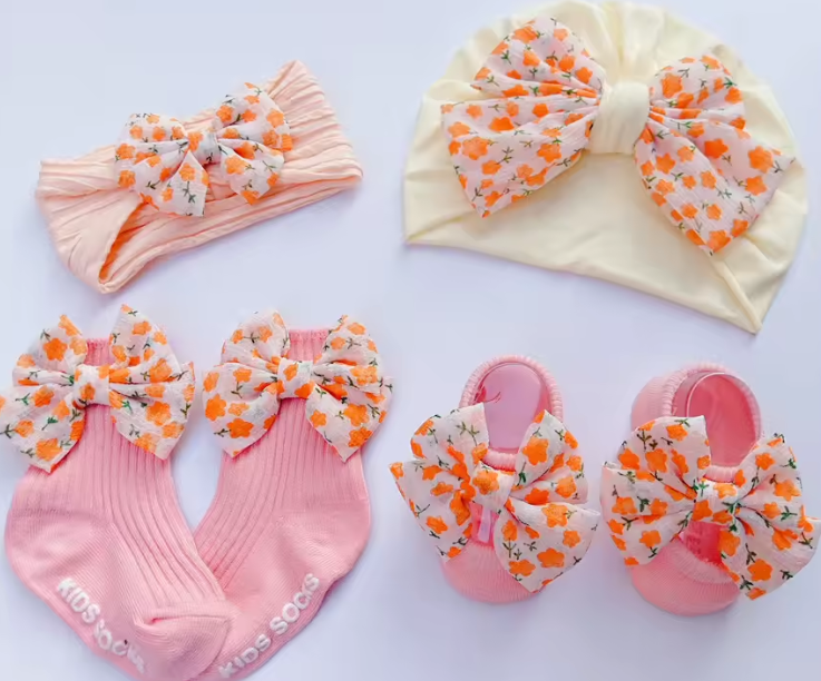 Newborn Baby Socks and Headband Set Cute 3d Bow Baby Hat Socks Set
