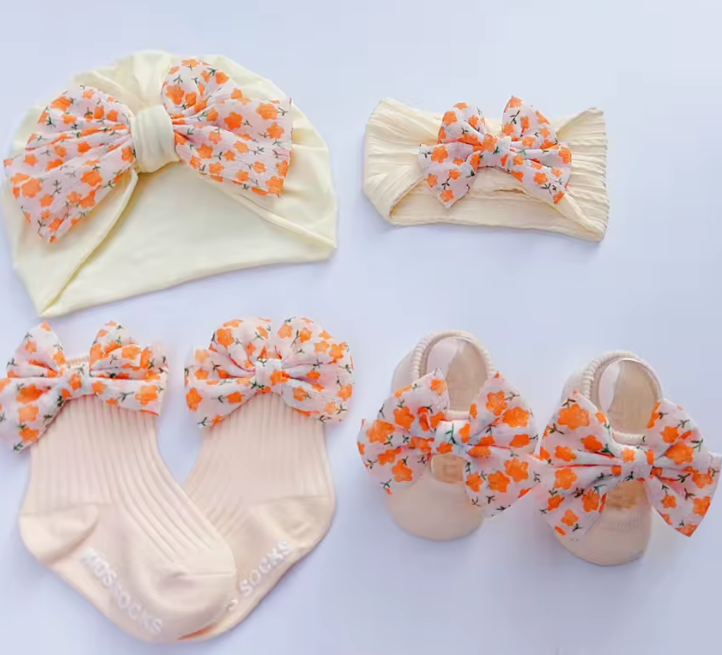 Newborn Baby Socks and Headband Set Cute 3d Bow Baby Hat Socks Set