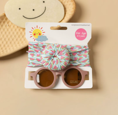 2Pcs/Set Round Sunglasses With Elastic Nylon Baby Headband Bohemia Beach Seaside Sun Glasses Kids Donut Headwear