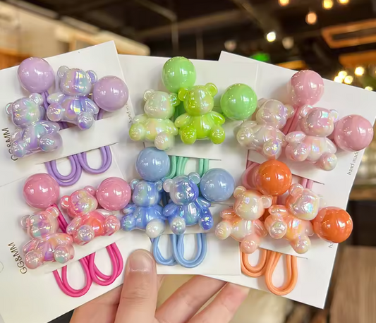 3pcs/6pcs set Cute Girls High Elastic Hair Tie Gradient Candy Color Two Balls Hair Rope Fabric Bands for Children Kids Sweet Style