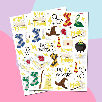 New Wizard Theme DIY Stickers Gold Foil Magic College Sparkling Owl Wizard Hat Wand Magic Wizard Birthday Party Decors Kid Gifts
