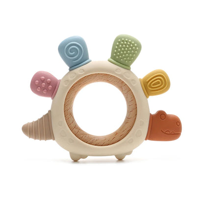 Baby Silicone Wooden Teethers Cartoon Stegosaurus Design Teething Chewing Toys for Infants Care Teether Toy Newborn Accessories