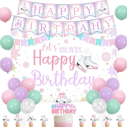 Ice Skating Birthday Party Decor Roller Skate Let’s Skate Happy Birthday Backdrop,Skating Ice Sports Birthday Party Supplies