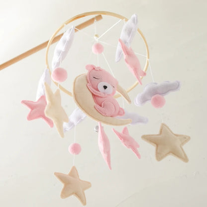 Crib Mobile Holder Rattles Toys Wooden Moon Stars Astronaut Bed Bell Toys Newborn Comfort Crib Bracket Bed Bell Toys Baby Gifts