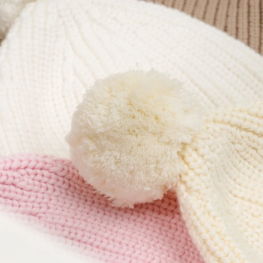 Knitted Winter Warm Hat Baby Hat Cotton Elastic Crochet Hat with Pompoms Bonnet Caps for Newborn Toddler 0-6 Month