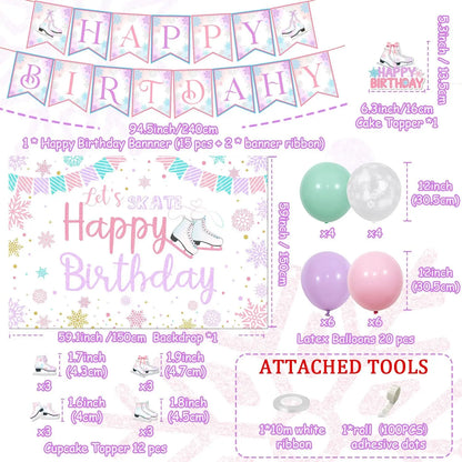 Ice Skating Birthday Party Decor Roller Skate Let’s Skate Happy Birthday Backdrop,Skating Ice Sports Birthday Party Supplies