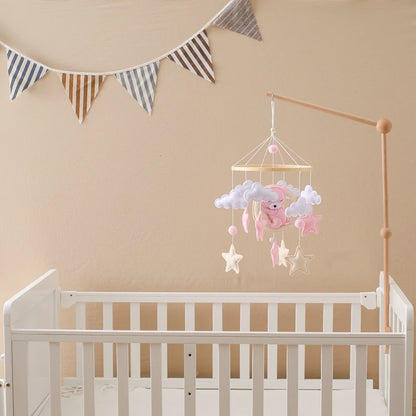 Crib Mobile Holder Rattles Toys Wooden Moon Stars Astronaut Bed Bell Toys Newborn Comfort Crib Bracket Bed Bell Toys Baby Gifts