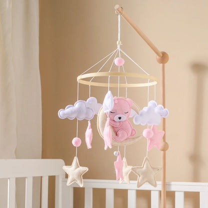 Crib Mobile Holder Rattles Toys Wooden Moon Stars Astronaut Bed Bell Toys Newborn Comfort Crib Bracket Bed Bell Toys Baby Gifts